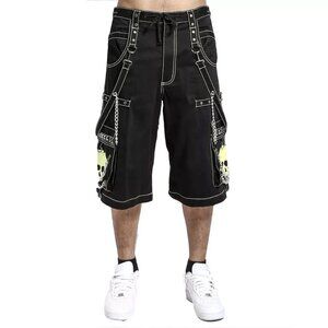 Gothic Bondage Black Lime Big Skull Men's Alternative Punk Rock Jeans Shorts